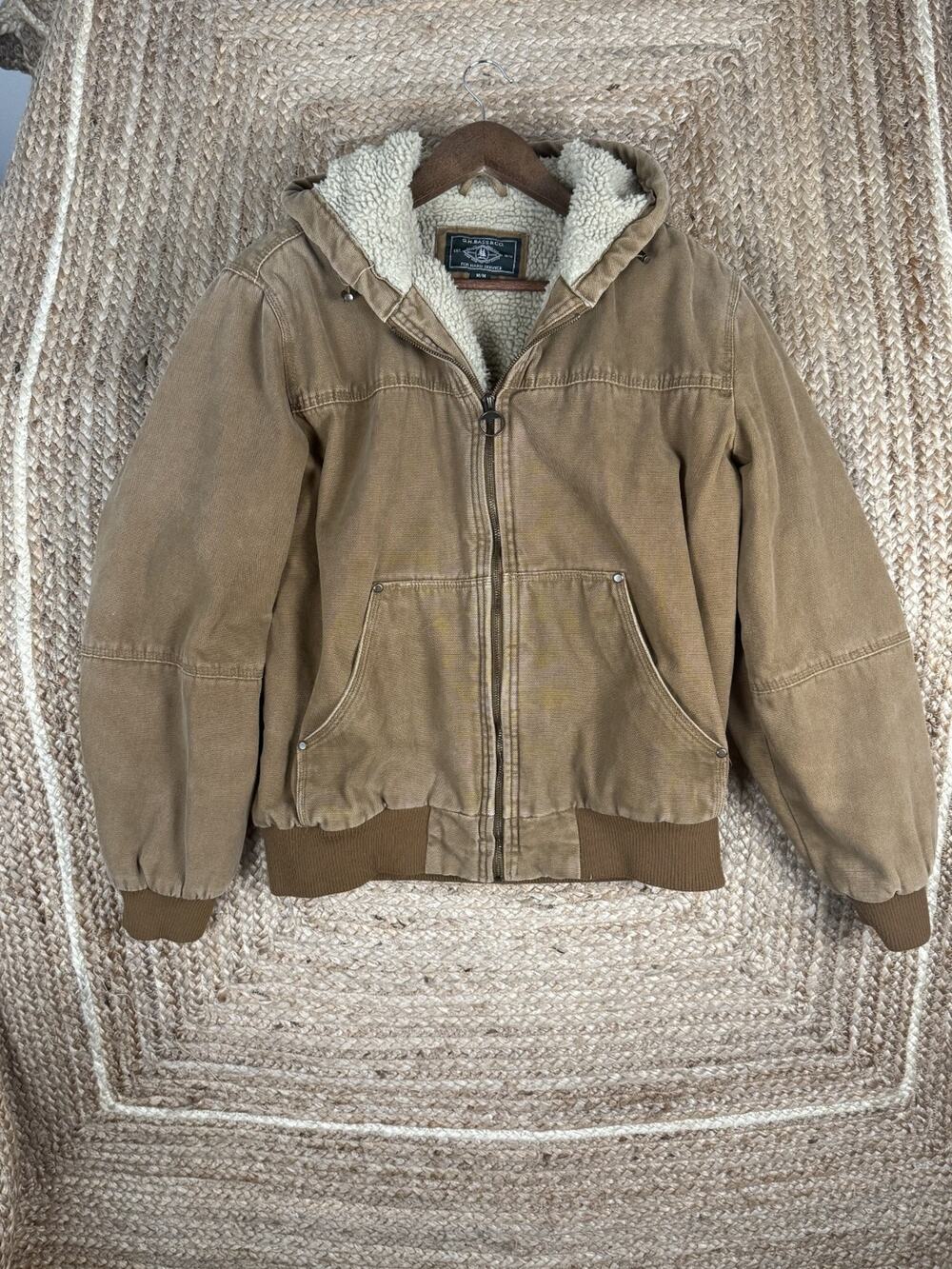 GH Bass Mens Coat M Brown Canvas Sherpa Lined Hooded Workwear Thick Heavy